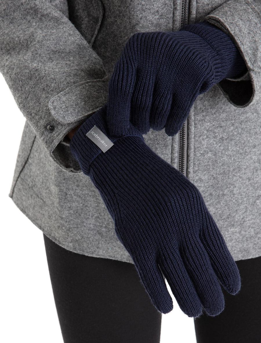 Midnight Navy Icebreaker Unisex Merino Rixdorf Men's Gloves | AU 1061XYUF